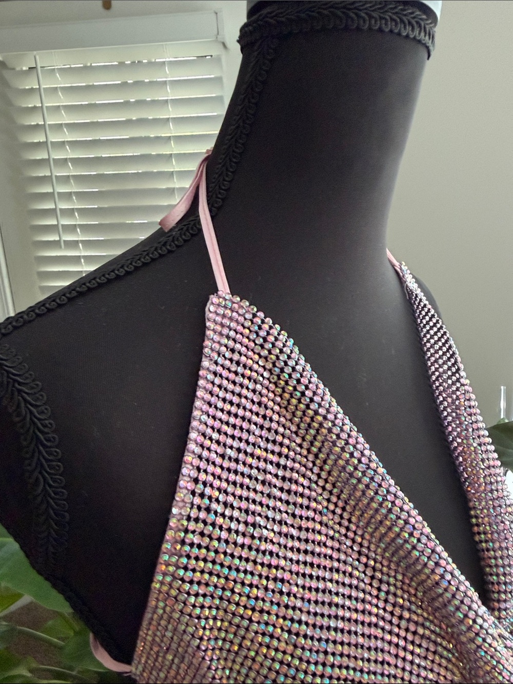 Iridescent Pink Rhinestone Halter Chain Top - Picture 8 of 8